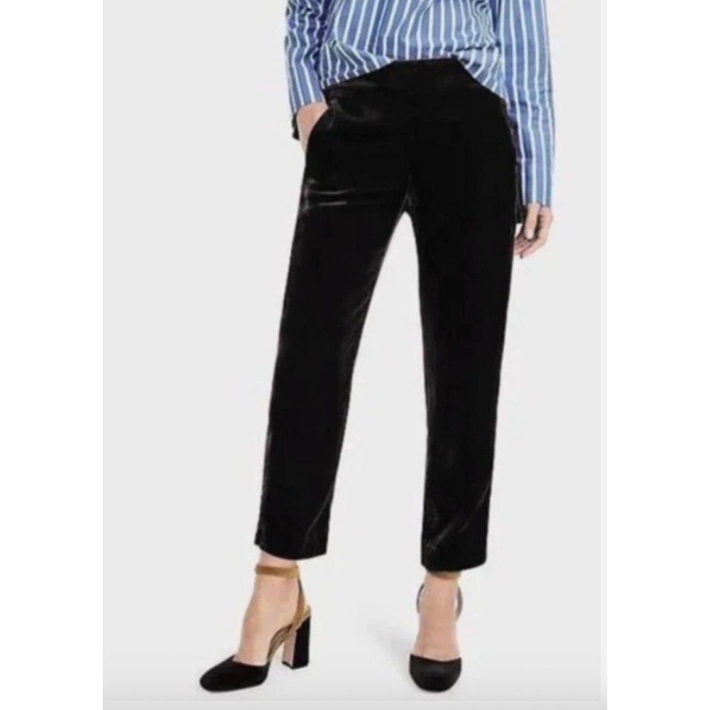 J. Crew Jamie Velvet Pant Womens 12 Black Ankle Elastic Waist Classic Career